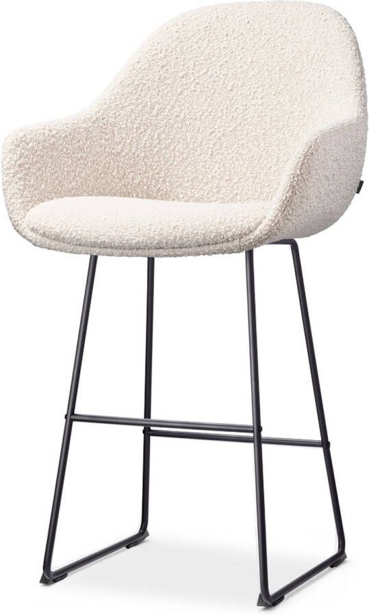 Nolon Nino-Mae Barkruk Bouclé Beige Zwart Onderstel 65 cm Stof Voor Kookeiland met Rugleuning Design Scandinavisch Comfortabel - Foto 2