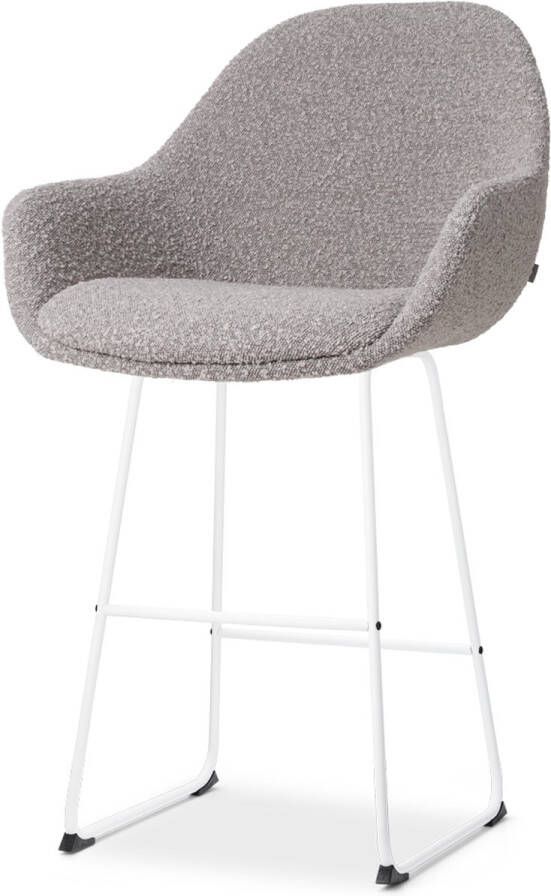 Nolon Nino-Mae barkruk bouclé taupe wit onderstel 65 cm stof voor kookeiland met rugleuning design scandinavisch comfortabel - Foto 2