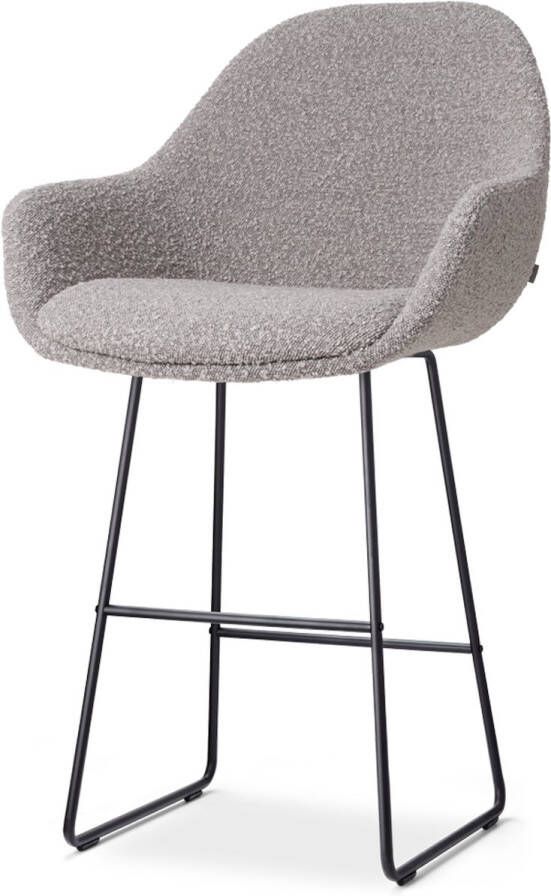 Nolon Nino-Mae barkruk bouclé taupe zwart onderstel 65 cm stof voor kookeiland met rugleuning design scandinavisch comfortabel