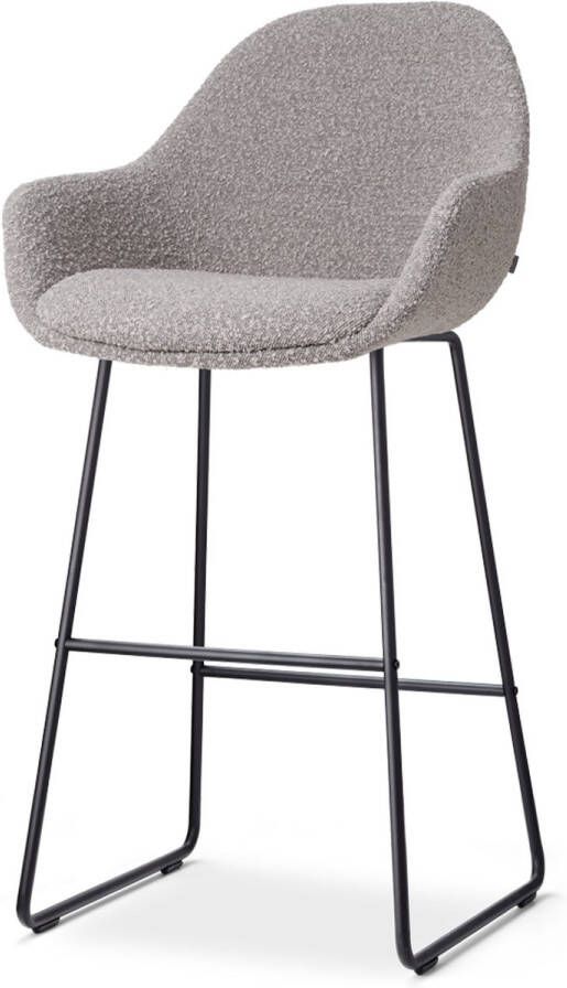 Nolon Nino-Mae Barkruk Bouclé Taupe Zwart Onderstel 75 cm Hoge Kruk Barkruk met Rugleuning Design Scandinavisch Comfortabel