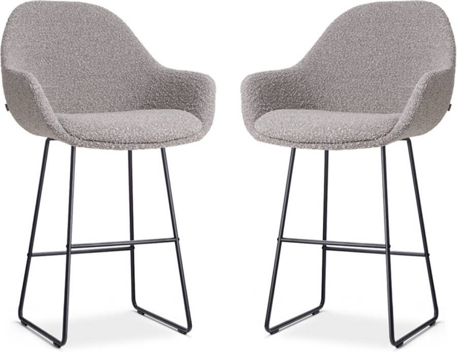 Nolon Nino-Mae Barkrukken Set van 2 Bouclé Taupe Zwart Onderstel 65 cm Stof Voor Kookeiland met Rugleuning Design Scandinavisch Comfortabel