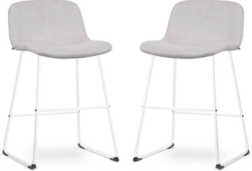 Nolon Nino-Mats Barkrukken Set van 2 Beige Wit Onderstel Zithoogte 65 cm Stof Voor Kookeiland