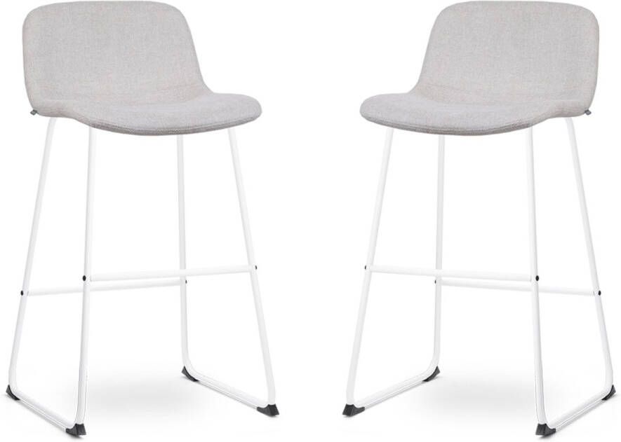Nolon Nino-Mats Barkrukken Set van 2 Beige Wit Onderstel Zithoogte 75 cm Stof Keuken