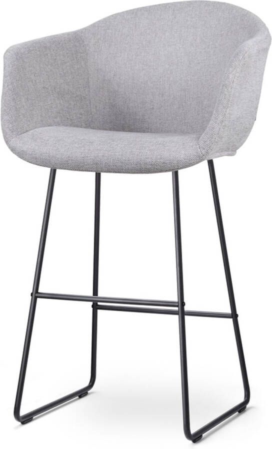 Nolon Nino-Otis barkruk lichtgrijs met armleuning zwart onderstel 75 cm stof barkruk met rugleuning