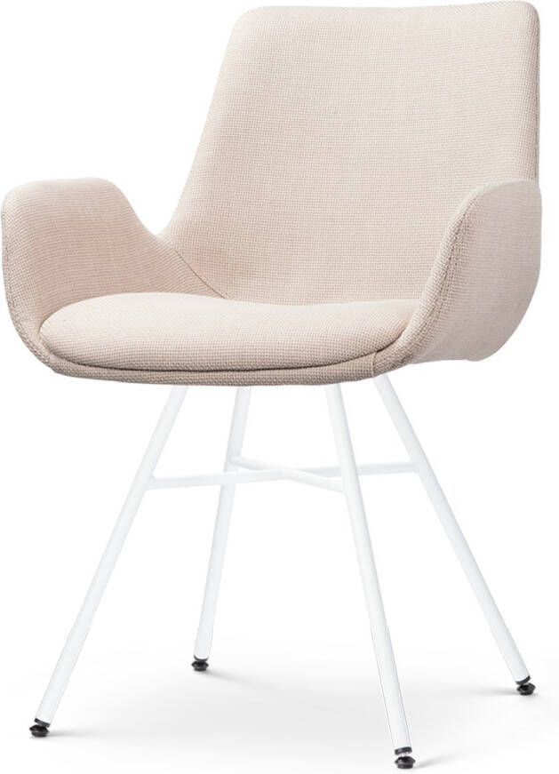 Nolon Noa-Eef Eetkamerstoel Beige met Armleuning Stof Zwart Metalen Onderstel Lage Armleuning Industrieel Modern Design Comfortabel