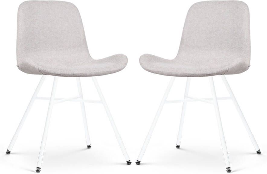 Nolon Noa-Fé Eetkamerstoelen Set van 2 Beige Stof Wit Onderstel Modern