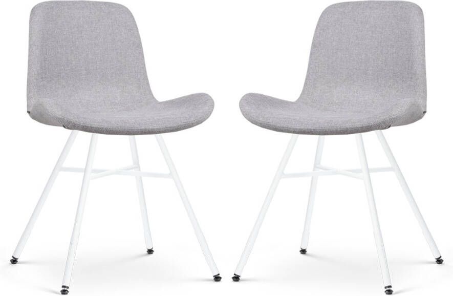 Nolon Noa-Fé Eetkamerstoelen Set van 2 Lichtgrijs Stof Wit Onderstel Modern