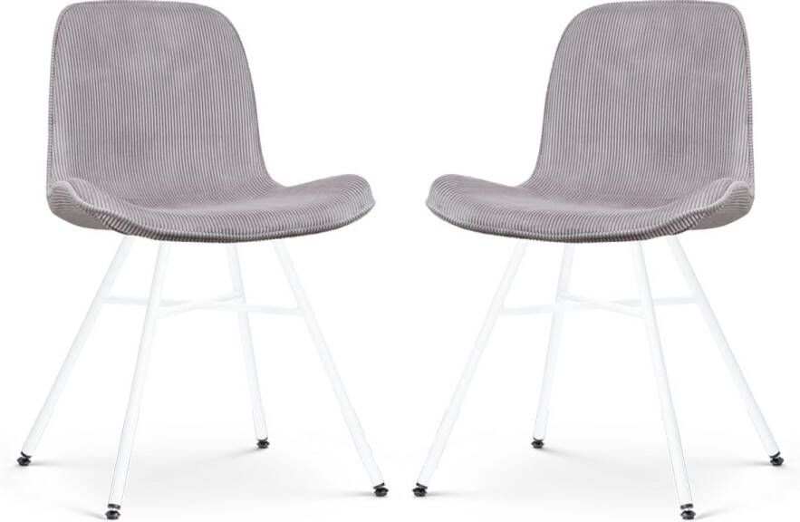 Nolon Noa-Fé Eetkamerstoelen Set van 2 Ribstof Warm Grijs Stof Wit Onderstel Modern