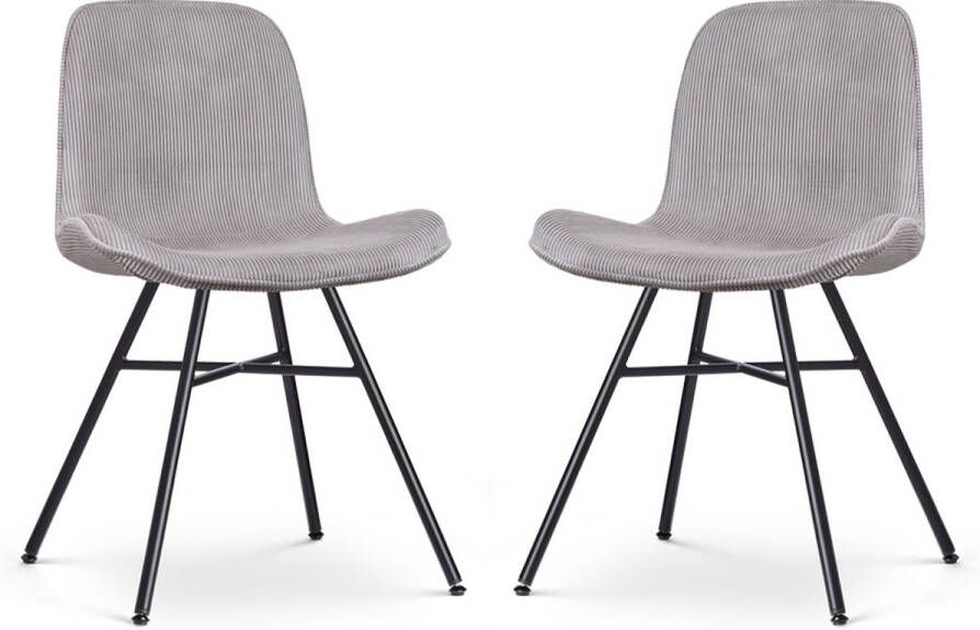 Nolon Noa-Fé Eetkamerstoelen Set van 2 Ribstof Warm Grijs Stof Zwart Onderstel Modern