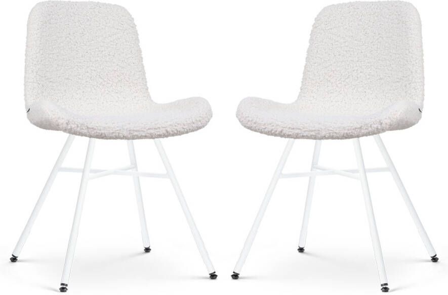Nolon Noa-Fé Eetkamerstoelen Set van 2 Teddy Gebroken Wit Stof Wit Onderstel Modern