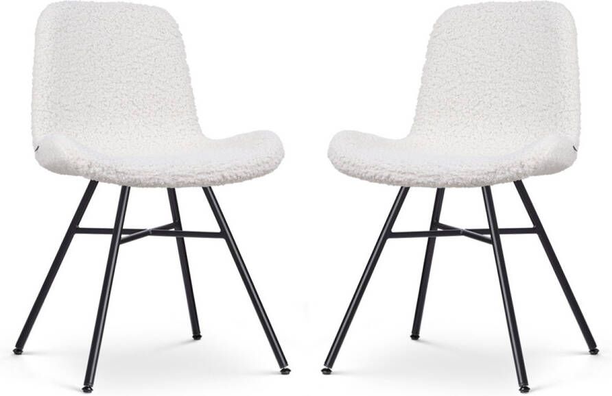 Nolon Noa-Fé Eetkamerstoelen Set van 2 Teddy Gebroken Wit Stof Zwart Onderstel Modern