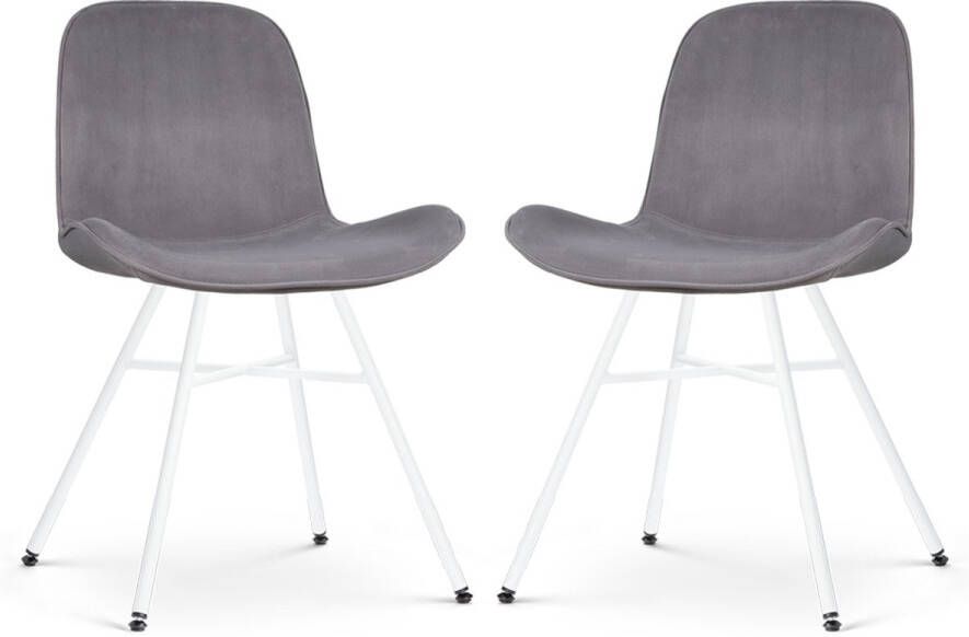 Nolon Noa-Fé Eetkamerstoelen Set van 2 Velvet Grijs Stof Wit Onderstel Modern