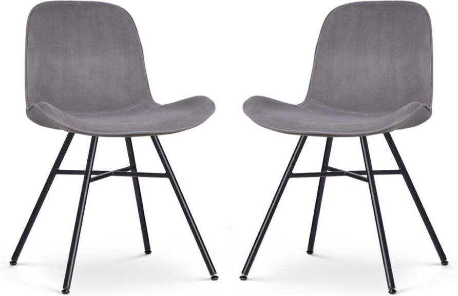Nolon Noa-Fé Eetkamerstoelen Set van 2 Velvet Grijs Stof Zwart Onderstel Modern