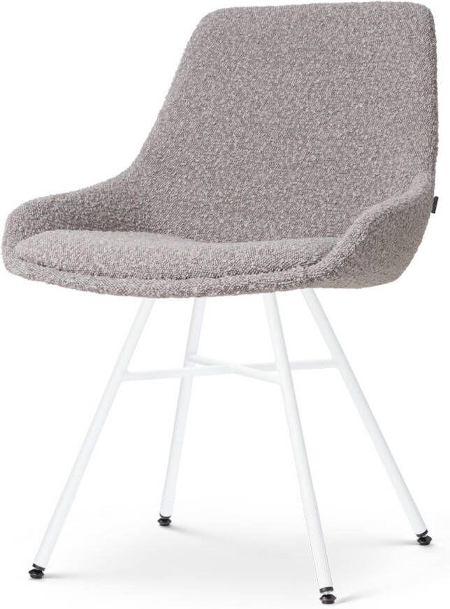Nolon Noa-Isa Eetkamerstoel Bouclé Taupe Stof Wit Onderstel Design Scandinavisch Comfortabel