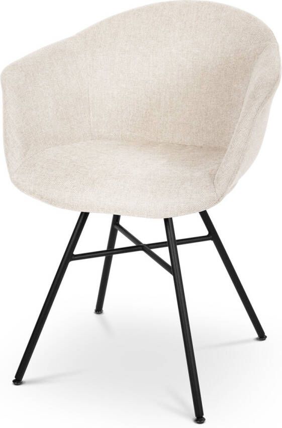 Nolon Noa-Otis Eetkamerstoelen Set van 2 Beige met Armleuning Stof Zwarte Poten Modern Industrieel - Foto 2