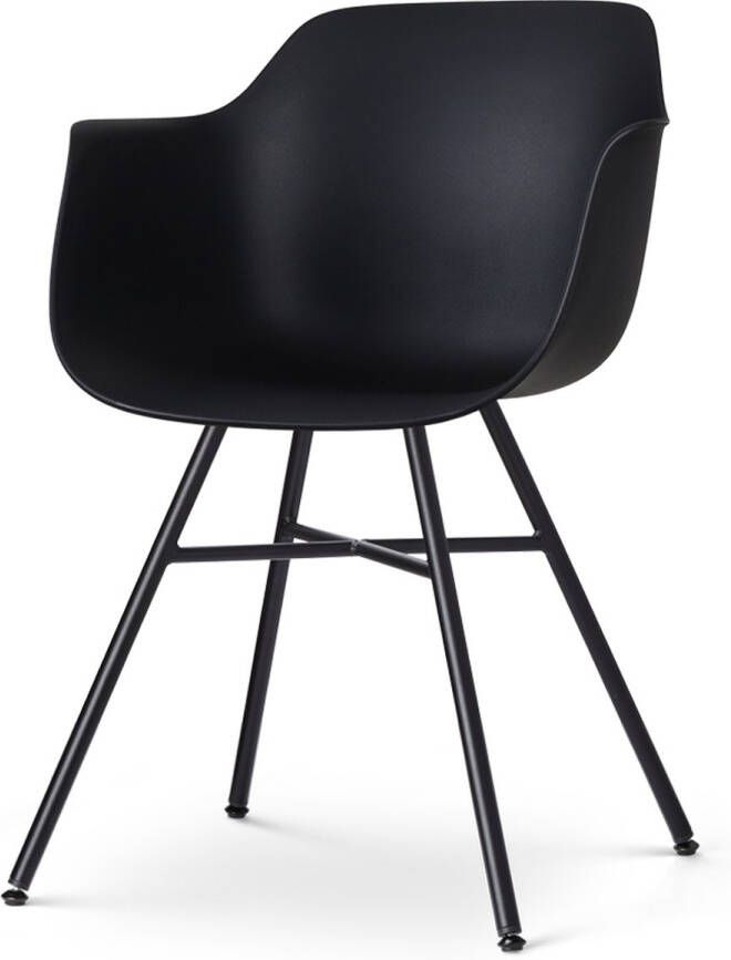 Nolon Noa-Puk Eetkamerstoel Zwart met Armleuning Kunststof Zwart Metalen Poten Kuipstoel met Armleuning