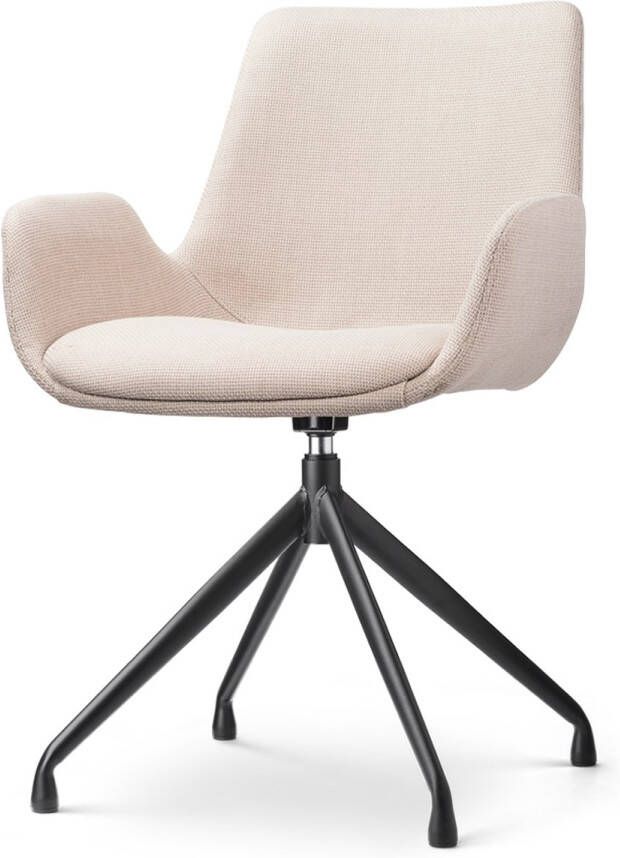 Nolon Nola-Eef draaibare Eetkamerstoel beige met armleuning stof zwart onderstel lage armleuning design scandinavisch comfortabel