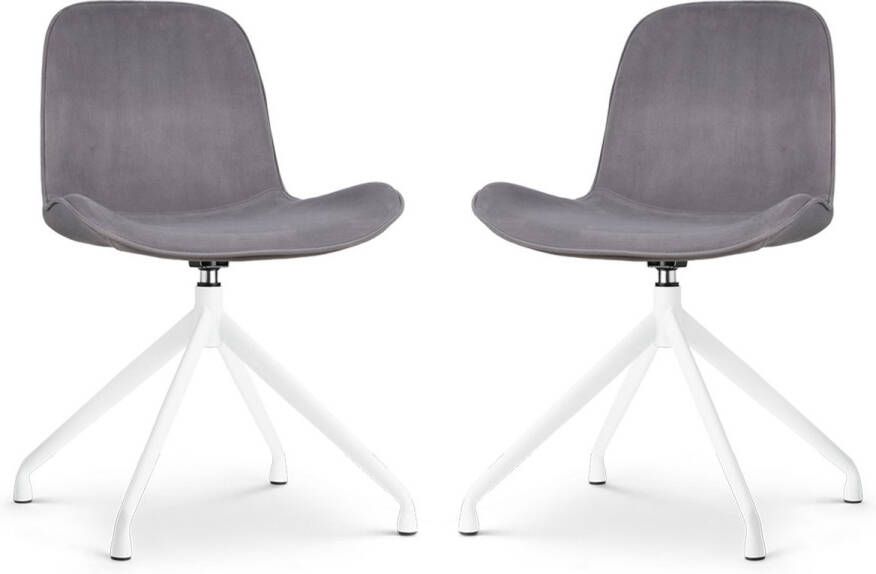 Nolon Nola-Fé Eetkamerstoelen Set van 2 Grijs Draaibaar Velvet Fluweel Wit Metalen Onderstel