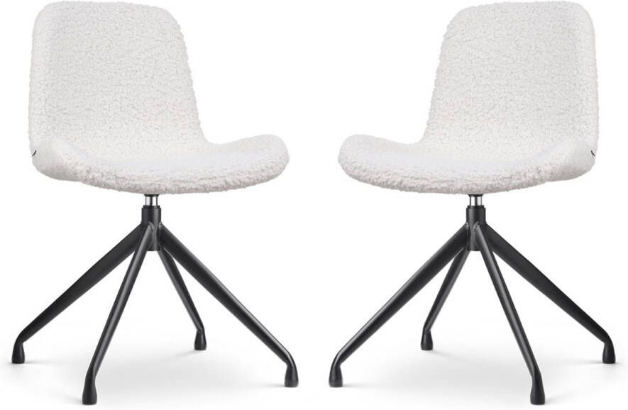 Nolon Nola-Fé Eetkamerstoelen Set van 2 Teddy Gebroken Wit Draaibaar Stof Zwart Metalen Onderstel