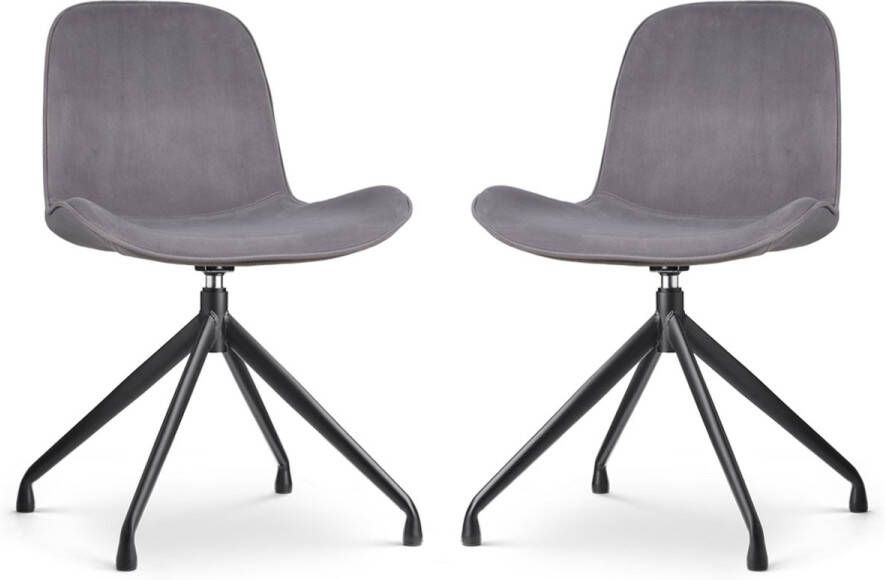 Nolon Nola-Fé Eetkamerstoel Draaibaar Grijs Velvet Fluweel Zwart Metalen Poten Set Van 2 Eetkamerstoelen