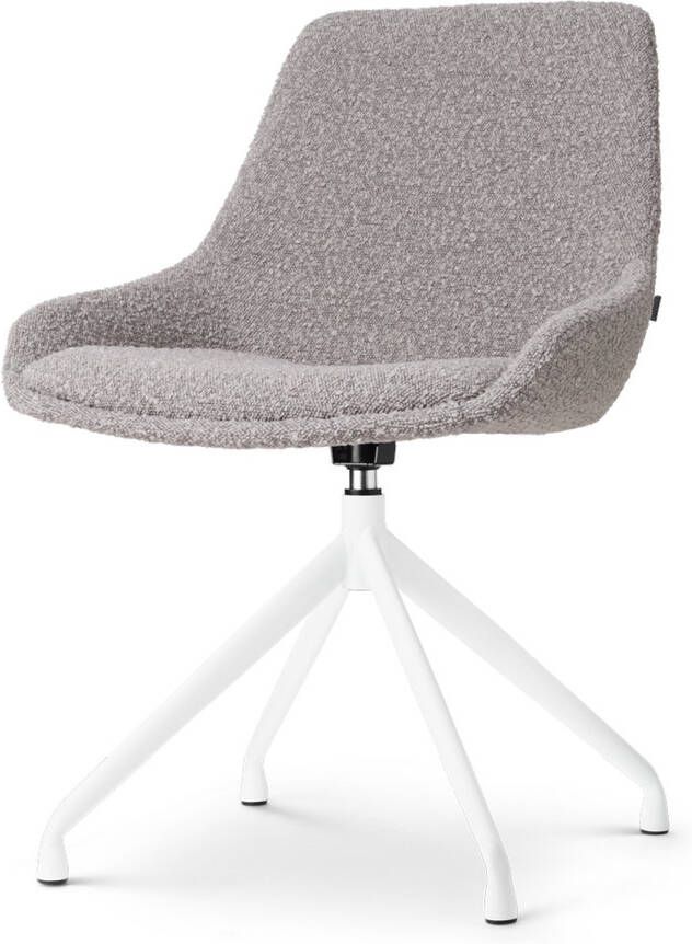 Nolon Nola-Isa Eetkamerstoel Draaibaar Bouclé Taupe Stof Wit Onderstel Design Scandinavisch Comfortabel