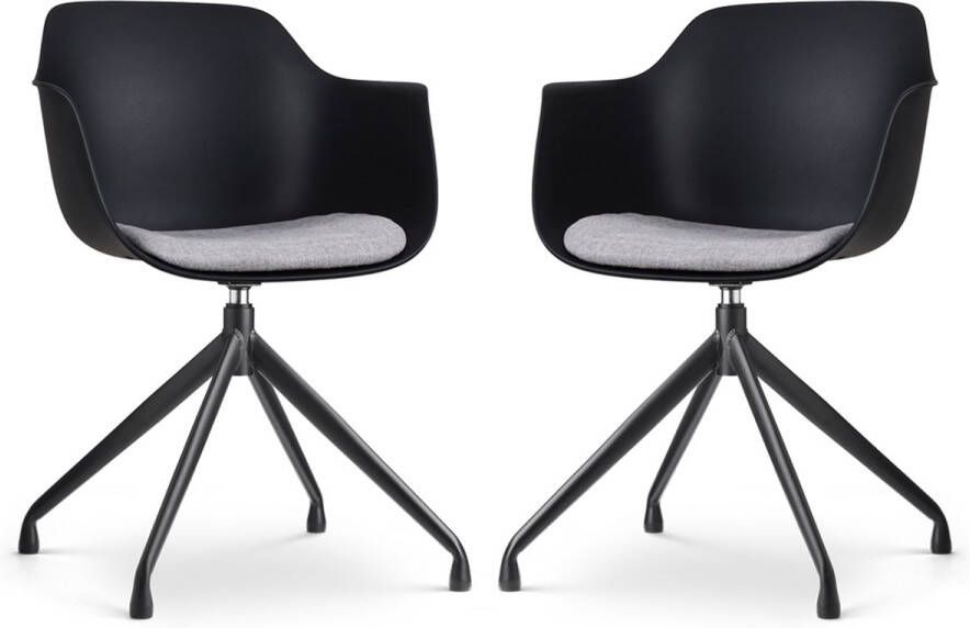 Nolon Nola-Liz Draaibare Eetkamersoel Zwart met Lichtgrijs Zitkussen met Armleuning Kunststof Zwarte Poten Set Van 2 Eetkamerstoelen