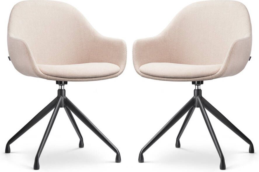 Nolon Nola-Mae Eetkamerstoelen Set van 2 Beige Draaibaar met Armleuning Stof Zwart Onderstel Design Comfortabel