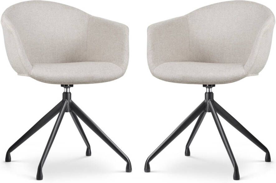 Nolon Nola-Otis Eetkamerstoel Draaibaar Beige met Armleuning Stof Zwart Onderstel Set Van 2 Eetkamerstoelen