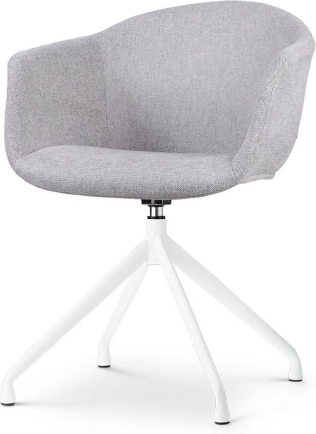 Nolon Nola-Otis Eetkamerstoel Draaibaar Lichtgrijs met Armleuning Stof Wit Onderstel