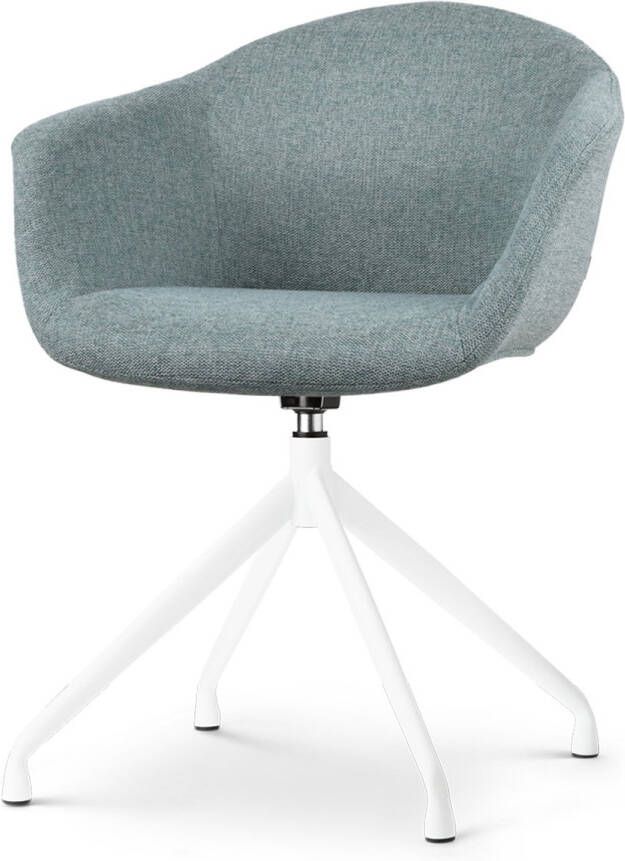 Nolon Nola-Otis eetkamerstoel draaibaar zacht groen met armleuning stof wit onderstel