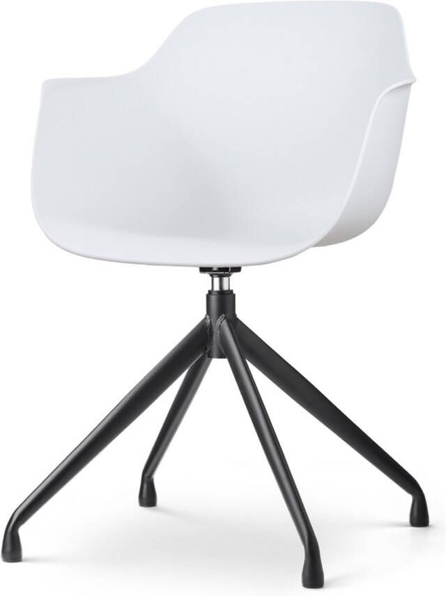 Nolon Nola-Puk Eetkamerstoel Draaibaar Wit met Armleuning Kunststof Zwart Metalen Onderstel Kuipstoel met Armleuning