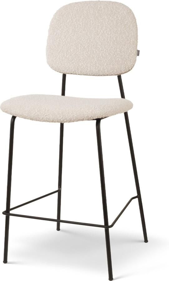 Nolon Jasmijn Barkruk Bouclé Beige Zwart Onderstel 65 cm Stof Kookeiland Barkruk met Rugleuning