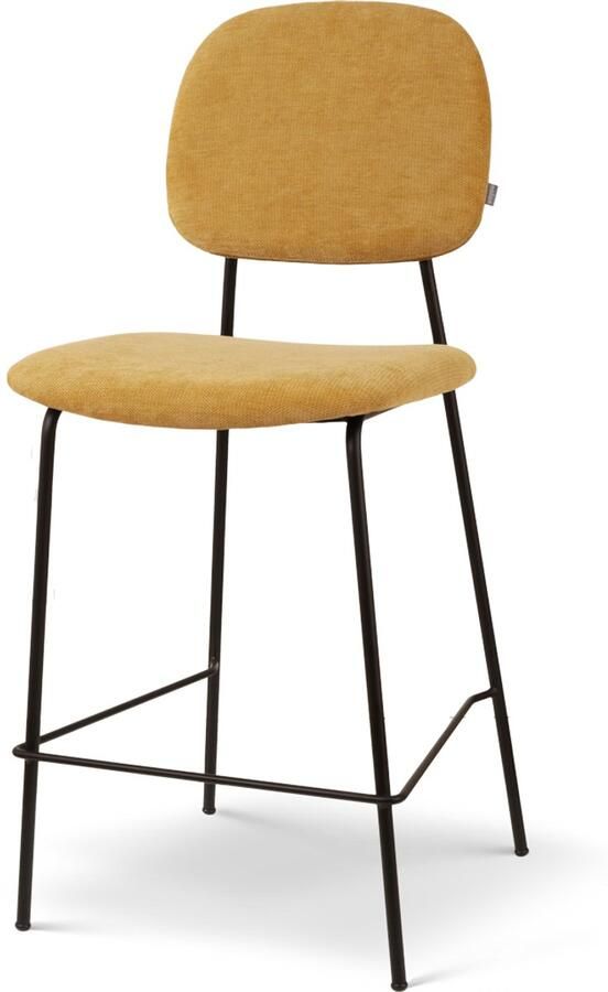 Nolon Jasmijn Barkruk Warm Groen Zwart Onderstel 65 cm Stof Kookeiland Barkruk met Rugleuning