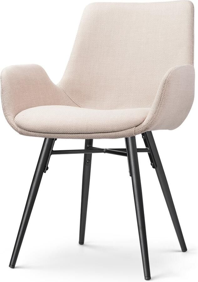 Nolon Nena-Eef Eetkamerstoel Beige Armleuningen Stof Zwarte Houten Poten Lage Armleuning Design Scandinavisch Comfortabel