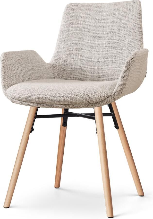 Nolon Nena-Eef Eetkamerstoel Beige Gemêleerd Armleuningen Stof Houten Poten Lage Armleuning Design Scandinavisch Comfortabel