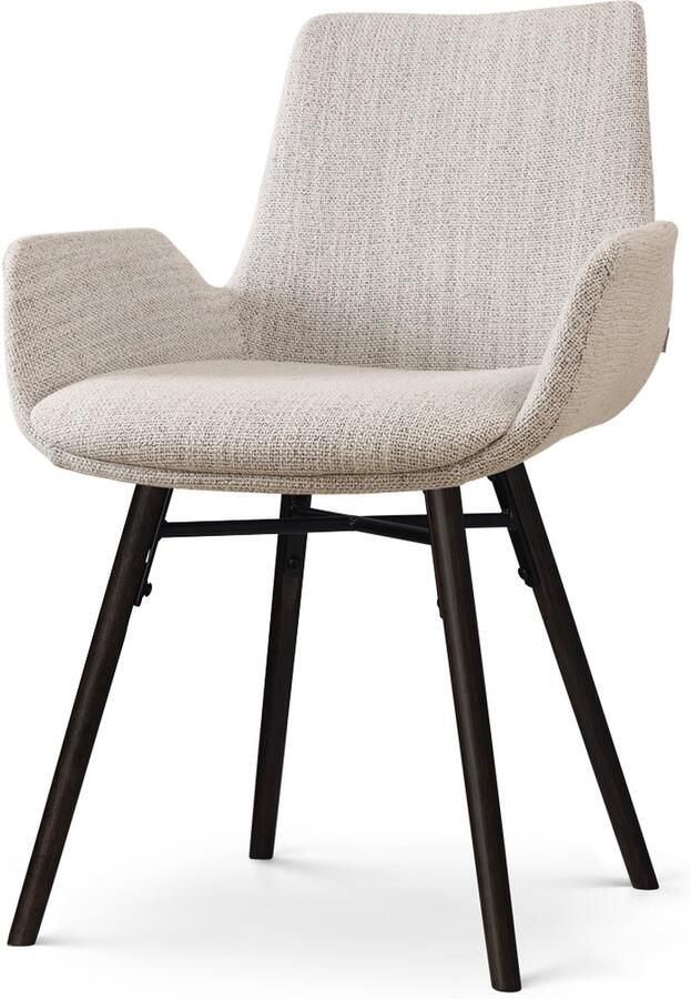 Nolon Nena-Eef Eetkamerstoel Beige Gemêleerd Armleuningen Stof Zwarte Houten Poten Lage Armleuning Design Scandinavisch Comfortabel
