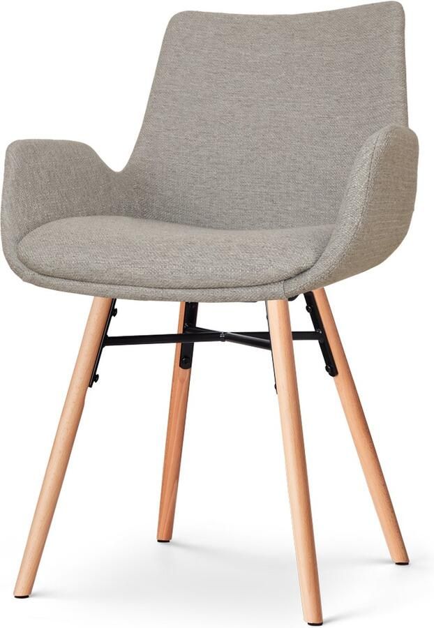 Nolon Nena-Eef Eetkamerstoel Warm Grijs Armleuningen Stof Houten Poten Lage Armleuning Design Scandinavisch Comfortabel