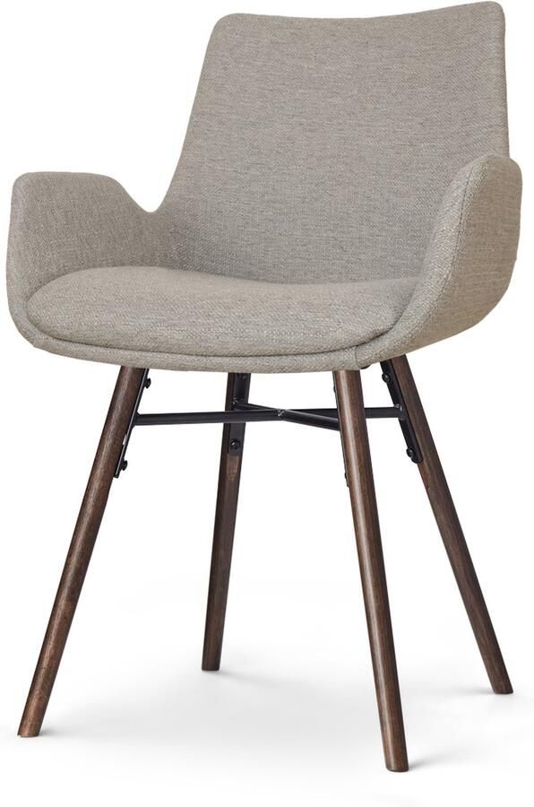 Nolon Nena-Eef Eetkamerstoel Warm Grijs Armleuningen Stof Houten Poten Walnoot Lage Armleuning Design Scandinavisch Comfortabel