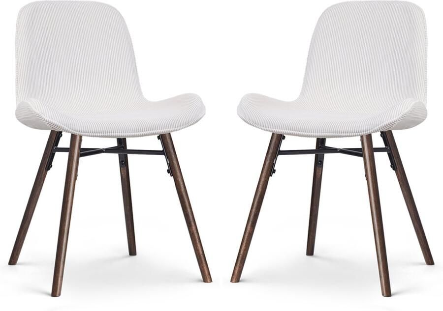Nolon Nena-Fé Eetkamerstoelen Set van 2 Ribstof Crème Stof Houten Poten Walnoot Kleur