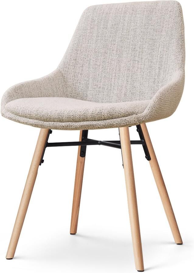 Nolon Nena-Isa Eetkamerstoel Beige Gemêleerd Stof Zonder Armleuning Houten Poten Scandinavisch Comfortabel