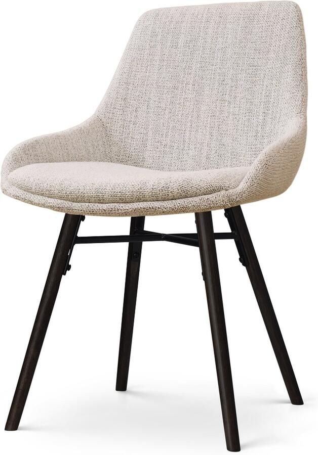 Nolon Nena-Isa Eetkamerstoel Beige Gemêleerd Stof Zonder Armleuning Zwarte Houten Poten Scandinavisch Comfortabel