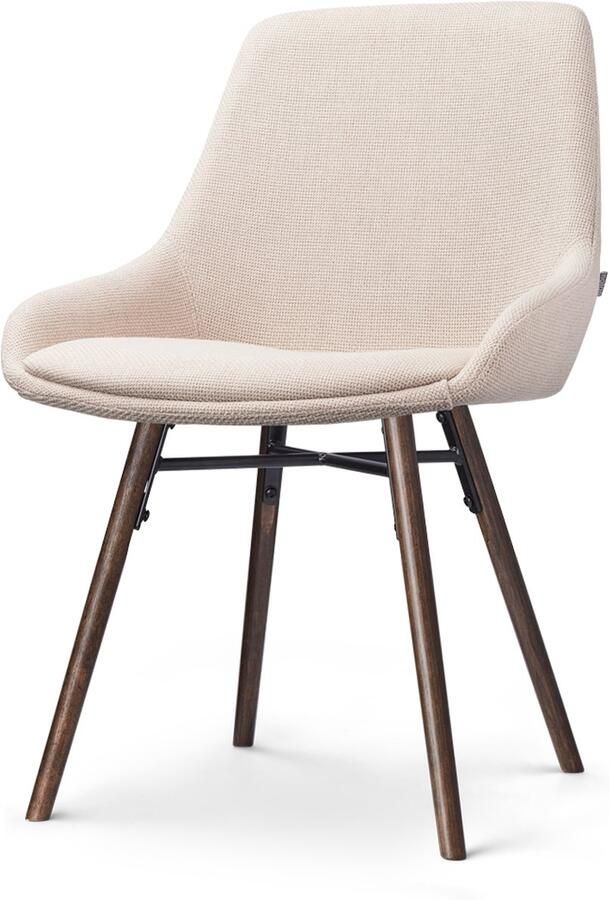 Nolon Nena-Isa Eetkamerstoel Beige Stof Zonder Armleuning Houten Poten Walnoot Scandinavisch Comfortabel