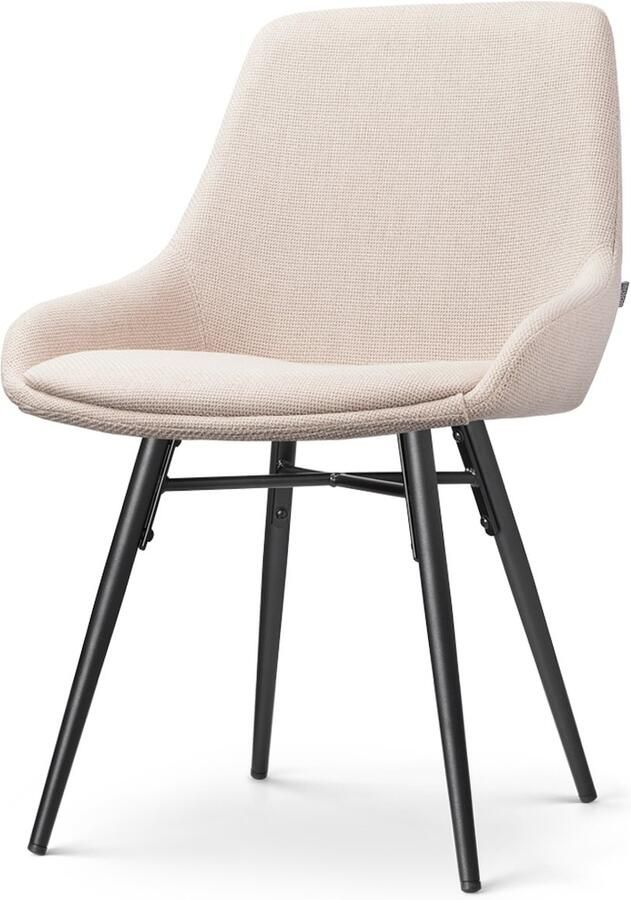 Nolon Nena-Isa Eetkamerstoel Beige Stof Zonder Armleuning Zwarte Houten Poten Scandinavisch Comfortabel