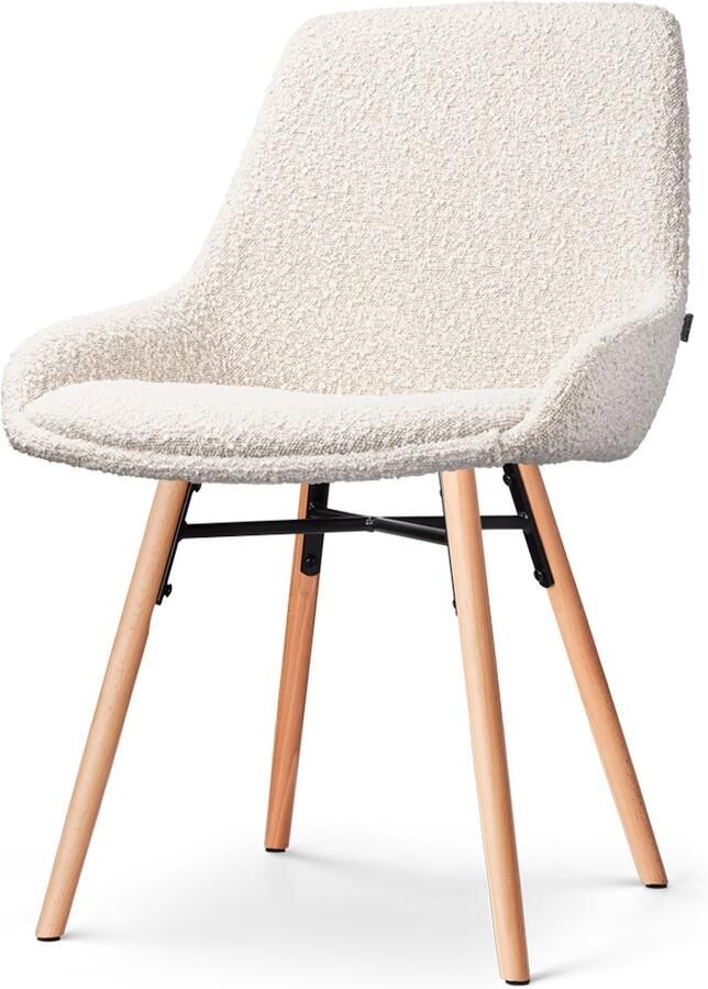 Nolon Nena-Isa Eetkamerstoel Bouclé Beige Stof Zonder Armleuning Houten Poten Scandinavisch Comfortabel