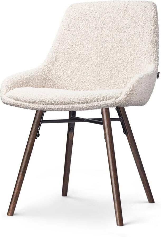 Nolon Nena-Isa Eetkamerstoel Bouclé Beige Stof Zonder Armleuning Houten Poten Walnoot Scandinavisch Comfortabel