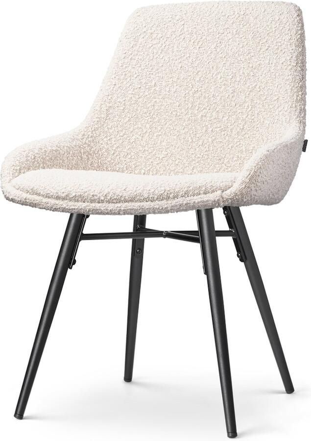 Nolon Nena-Isa Eetkamerstoel Bouclé Beige Stof Zonder Armleuning Zwarte Houten Poten Scandinavisch Comfortabel