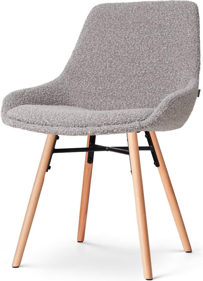 Nolon Nena-Isa eetkamerstoel bouclé taupe stof zonder armleuning houten poten scandinavisch comfortabel