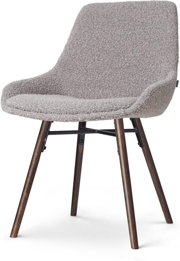 Nolon Nena-Isa Eetkamerstoel Bouclé Taupe Stof Zonder Armleuning Houten Poten Walnoot Scandinavisch Comfortabel