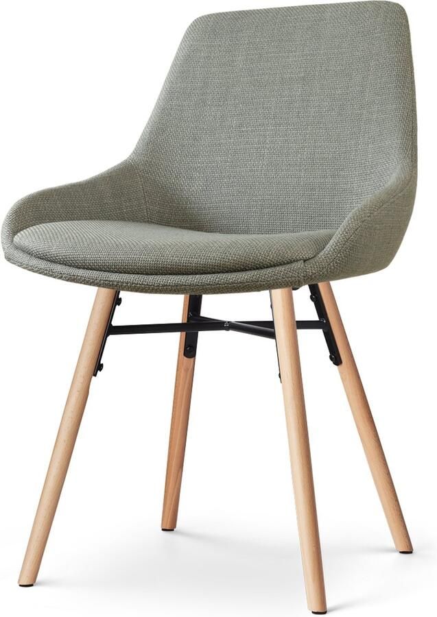 Nolon Nena-Isa Eetkamerstoel Groen Stof Zonder Armleuning Houten Poten Scandinavisch Comfortabel