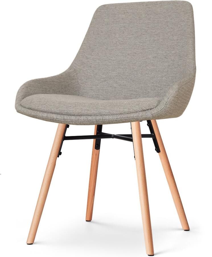 Nolon Nena-Isa Eetkamerstoel Warm Grijs Stof Zonder Armleuning Houten Poten Scandinavisch Comfortabel